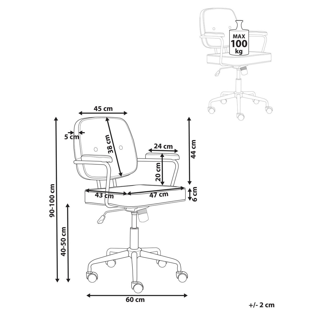 SCHREIBTISCHSTUHL drehbar Stoff Hellbraun Pawnee - Hellbraun, Textil (60/90/60cm) - Beliani