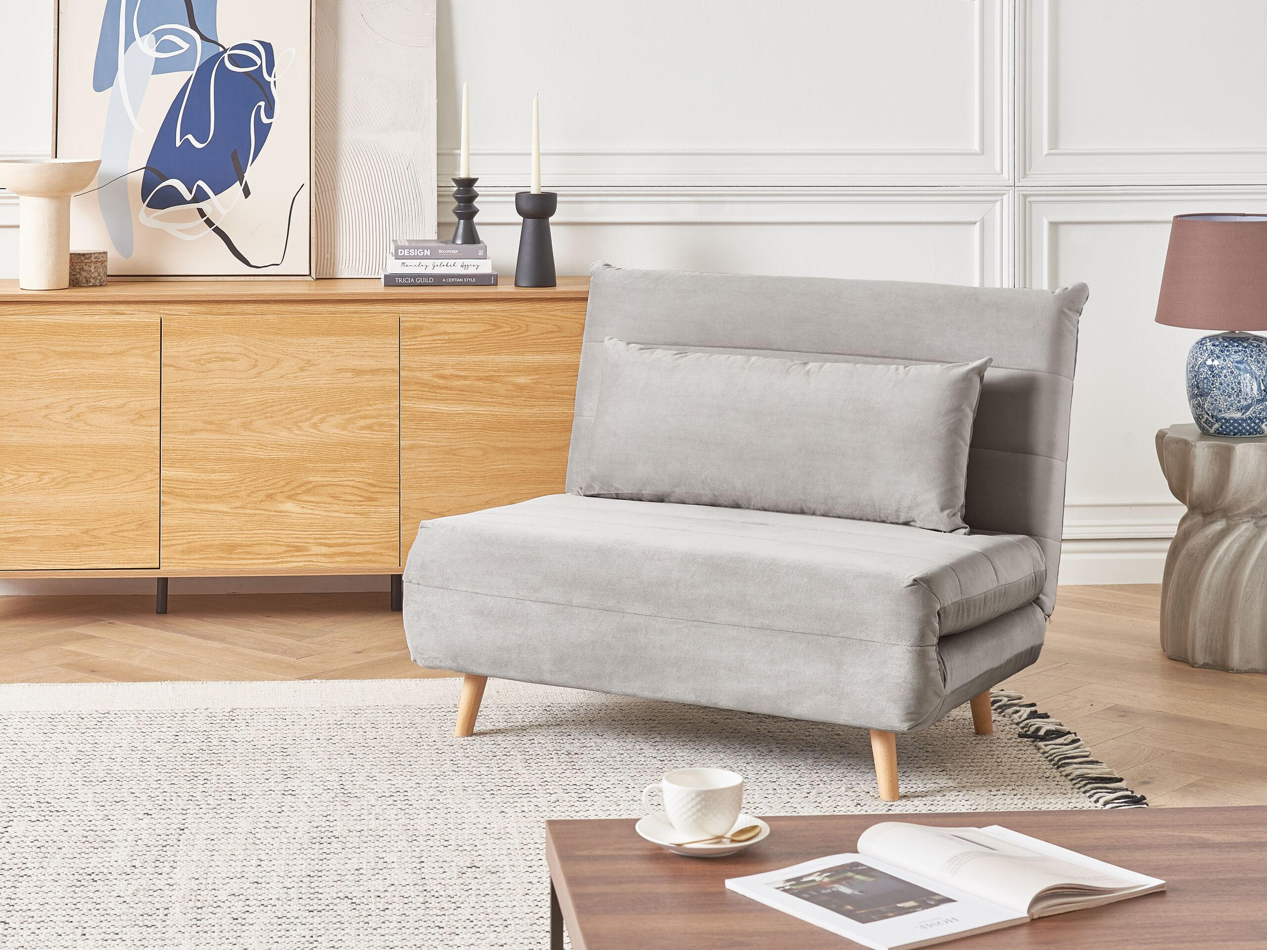 1-SITZER-SCHLAFSOFA Samtstoff Hellgrau Setten - Hellgrau, Textil (104/82/190cm) - Beliani