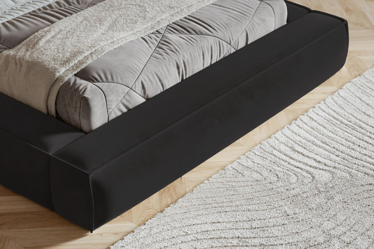 POLSTERBETT 140x200 Karano, Dicker Schaum, Bettkasten, Samt, Schwarz - Schwarz, Holz/Textil (140/200cm) - Emporius