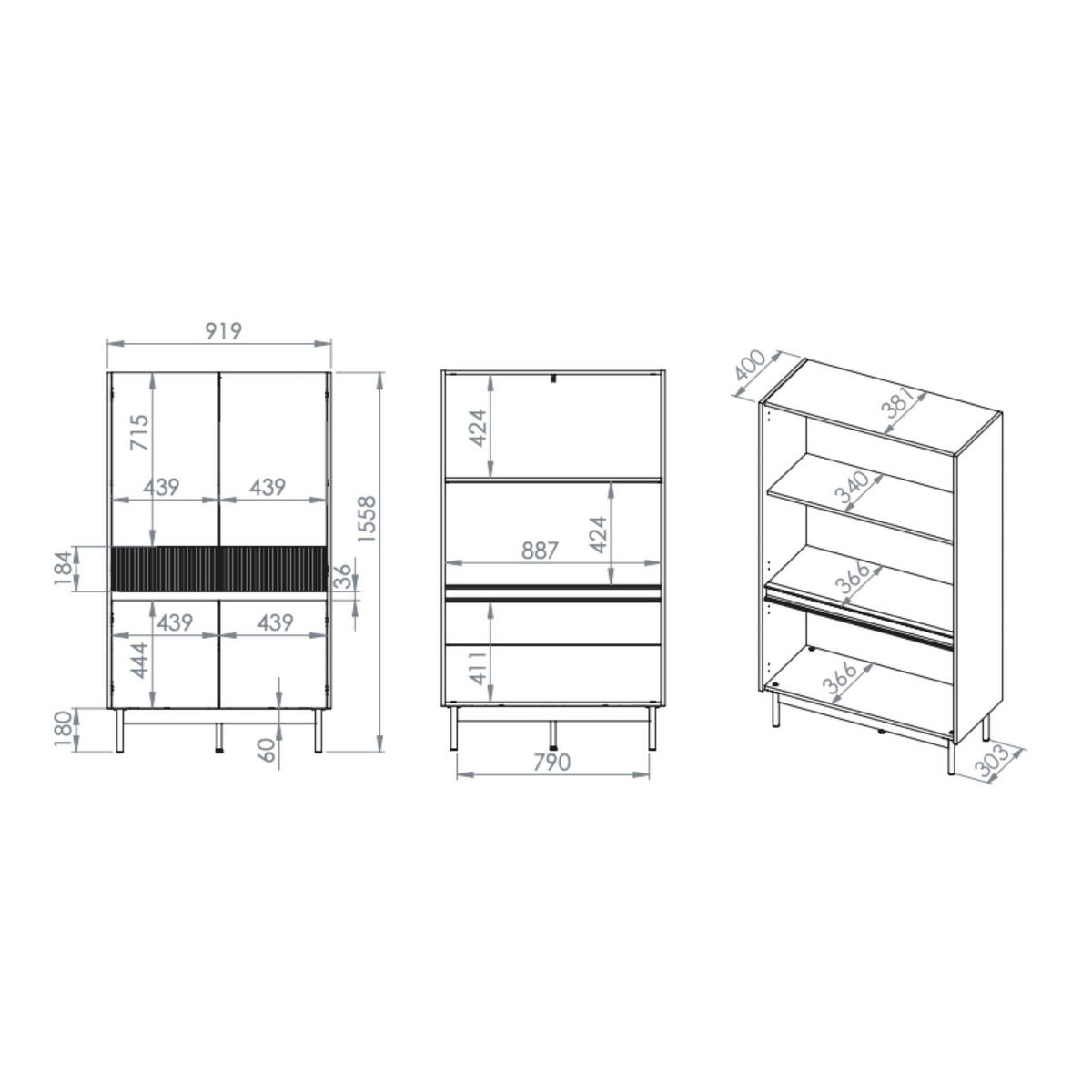 HIGHBOARD Dunea kašmírovo sivá/dekor duba 92 cm - taupe, kov/kompozitné drevo (92/156/40cm) - Selsey