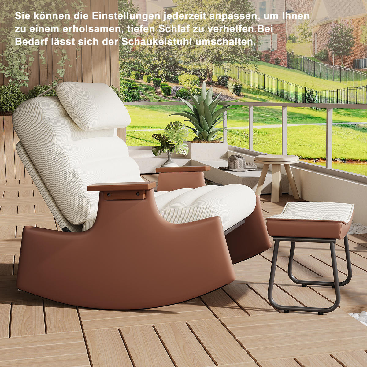 SCHAUKELSESSEL Cord mit Fußhocker & verstellbarer Rückenlehne - Beige, Holz/Textil (81/81/51cm) - PARAFTA HOME