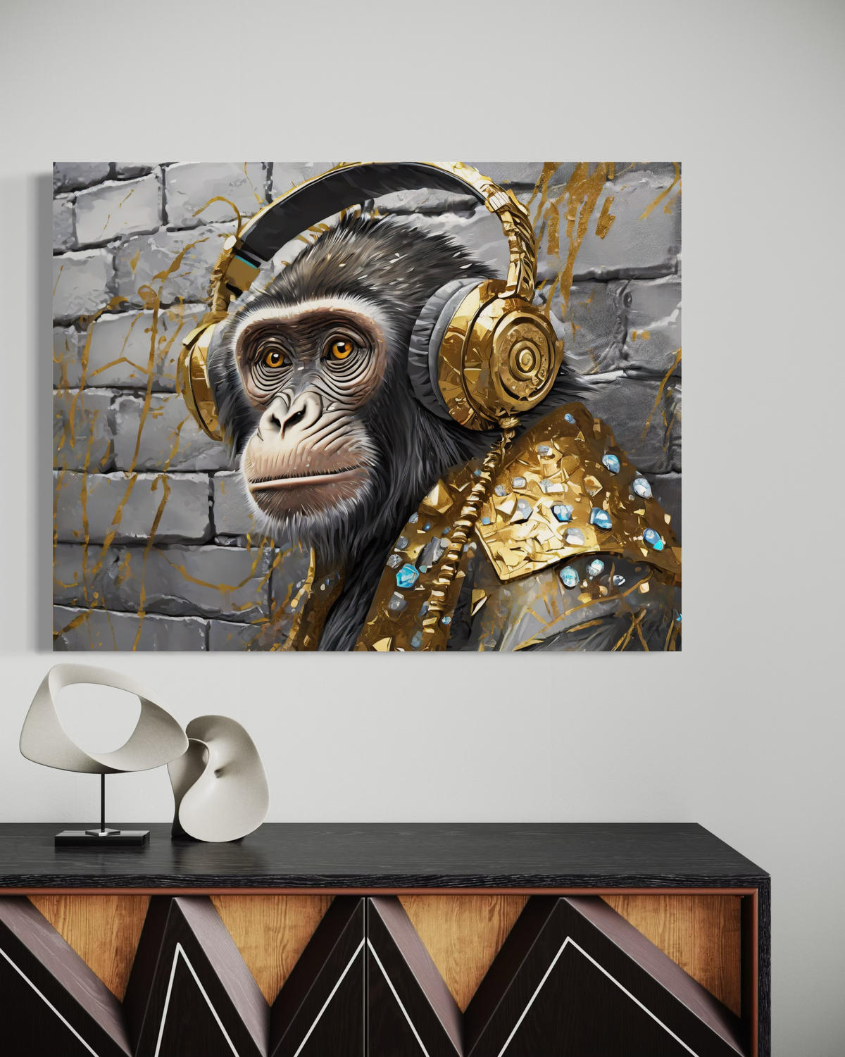 WANDBILD affe kopfhörer pop art - Goldfarben, Textil (60/40cm) - Feeby