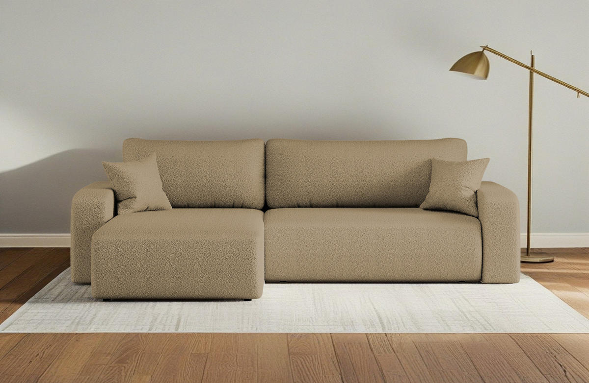 SCHLAFSOFA MILANO XL Und Bettkasten Stoff Quelle Hellbraun Links - Hellbraun, Holz (145/82/274cm) - Kaiser Möbel