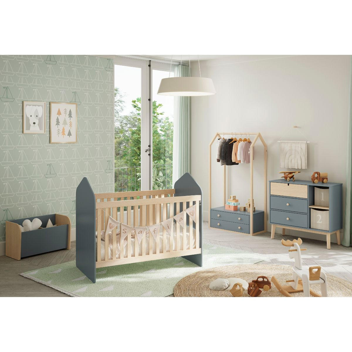 KOMMODE 3 Schubladen und 2 Fächer L90 cm - Estefania - Grün, Holz (40/81/90cm) - Calicosy