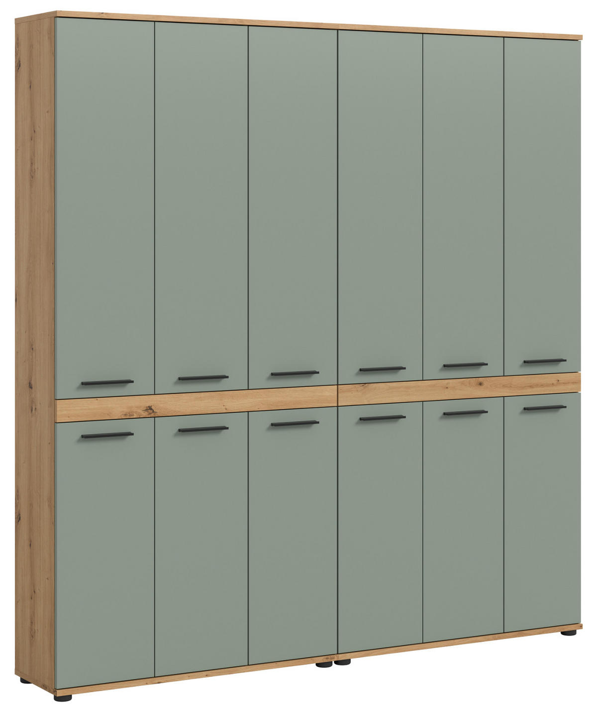 HOCHSCHRANK Salbei grün, Eiche Artisan 180 x 191 cm, XXL Mehrzweckschrank - Salbeigrün/Schwarz, Holzwerkstoff/Kunststoff (180/191/31cm) - Inn.Furn