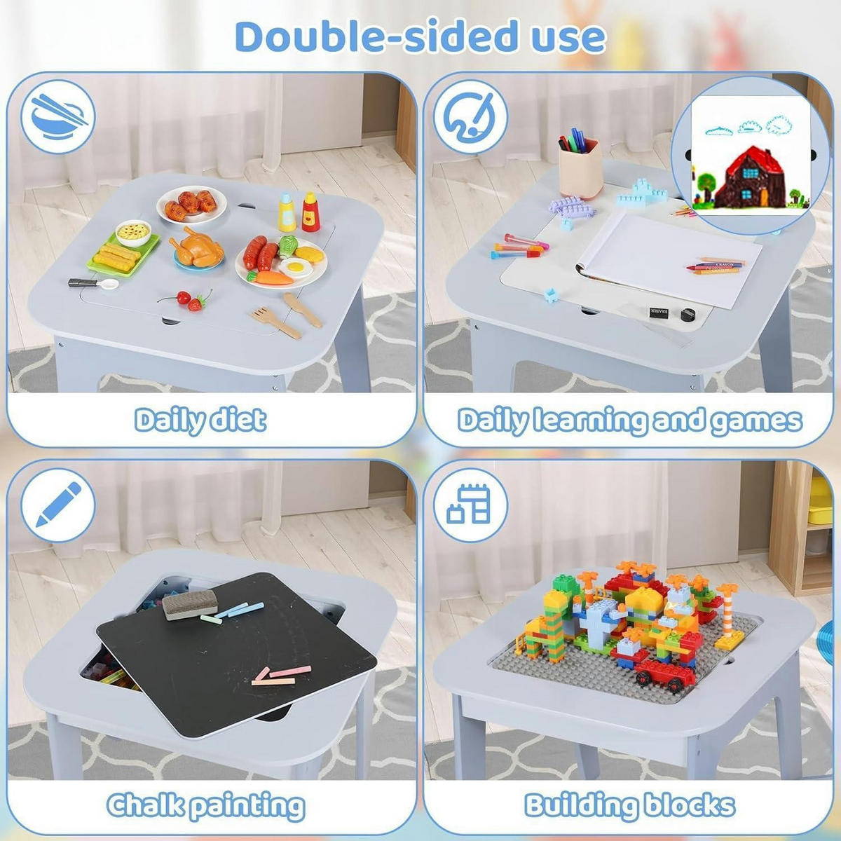KINDERTISCH mit 2 Stühlen Set Blau - Hellblau, Holzwerkstoff (50/49/54cm)