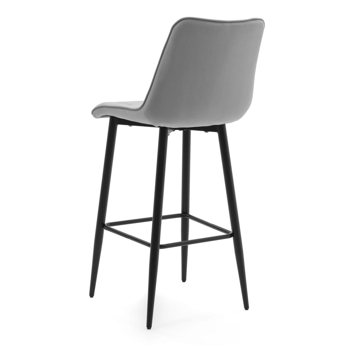 BARHOCKER CHIC gespolsterter mit Steppung - hellgrau - Samt Velours - Hellgrau/Schwarz, Textil/Metall (46/109/56cm) - NEW HOME
