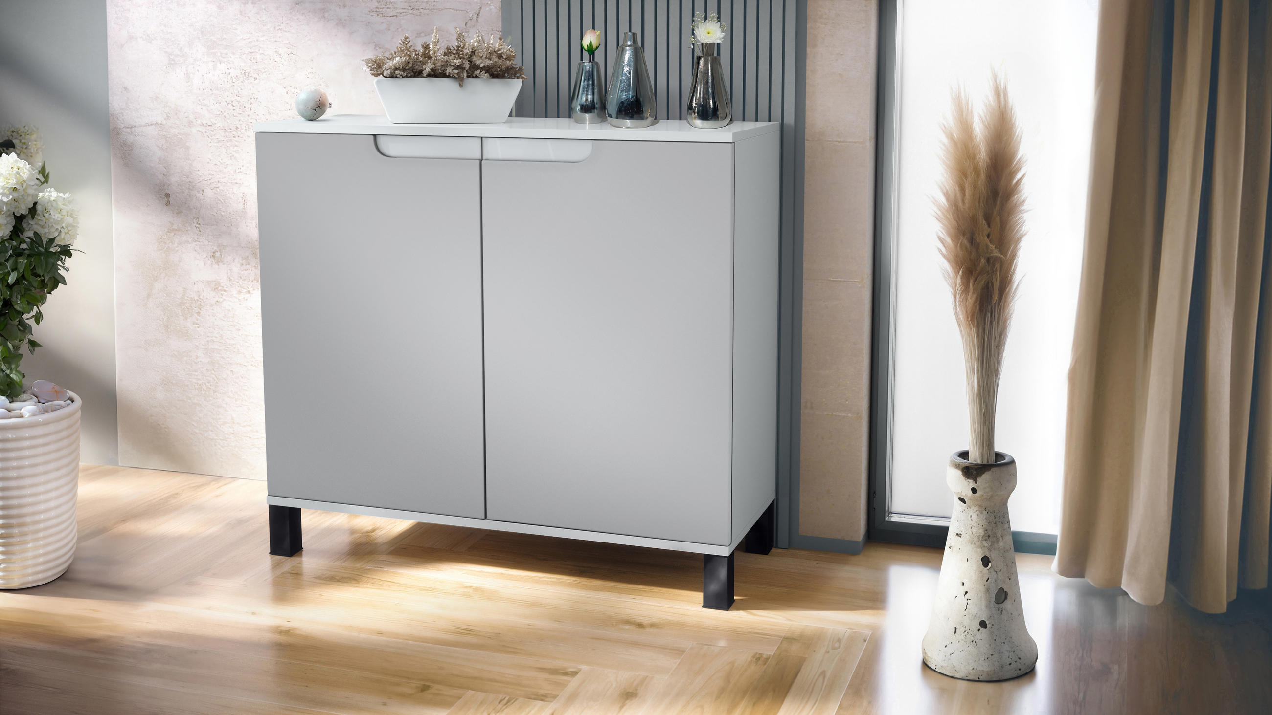 KOMMODE Sylt Hellgrau Seidenmatt - Greige, Holzwerkstoff (92.5/84.5/35cm) - Vladon