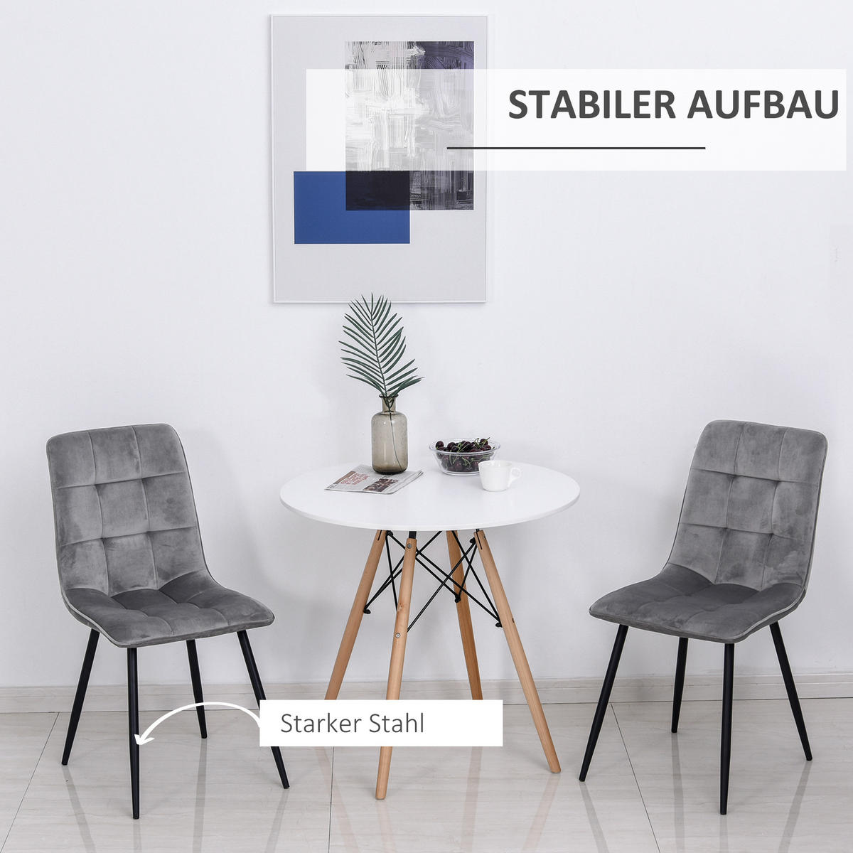 2ER-SET Esszimmerstuhl Polsterstuhl Küchenstuhl Rückenlehne Grau+Schwarz - Grau, Kunststoff (63/90/45cm) - HOMCOM
