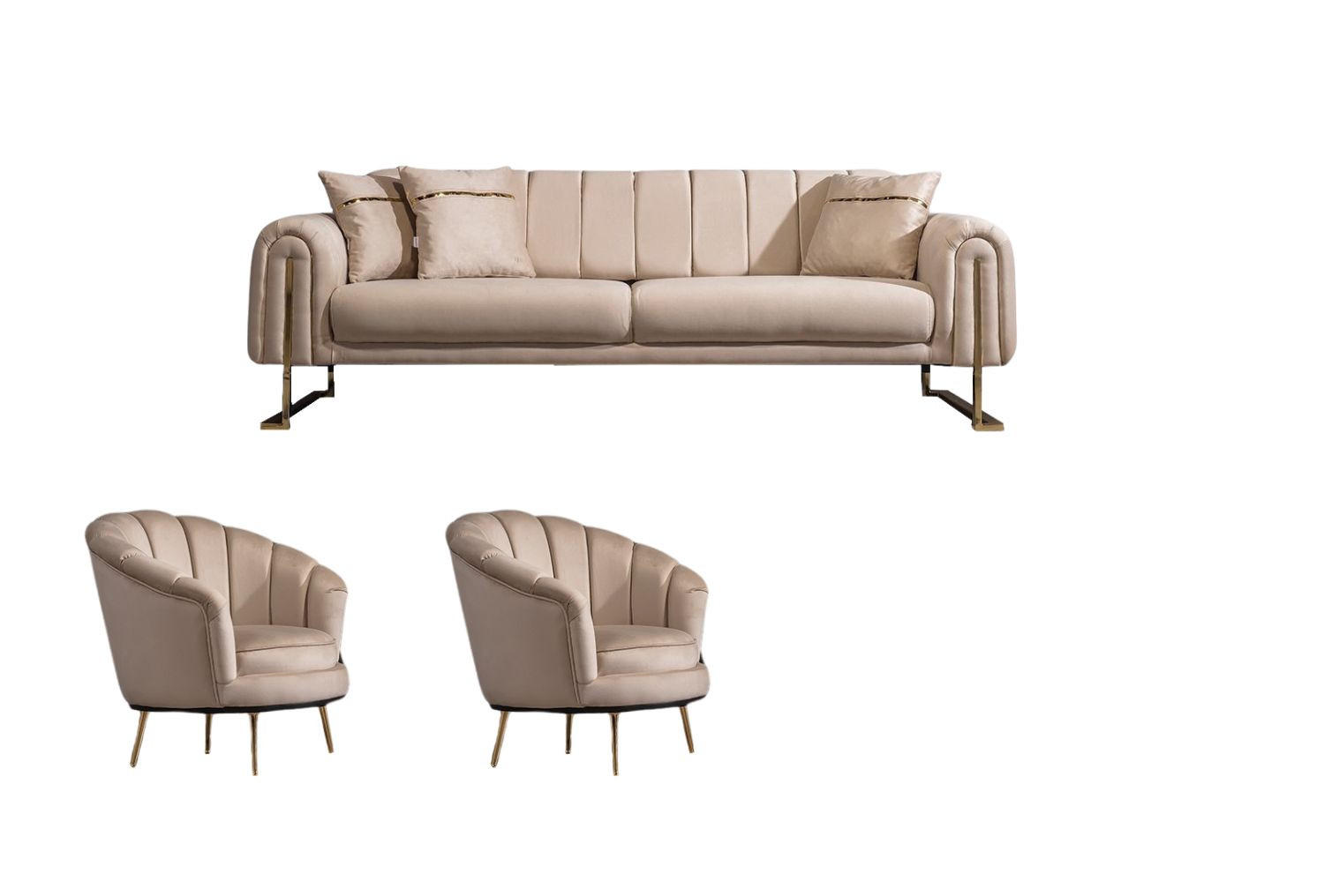 SITZGARNITUR Wave Grau Stellvariante:2+1+1 - Beige, Holz (187/78/94cm) - Villa Möbel