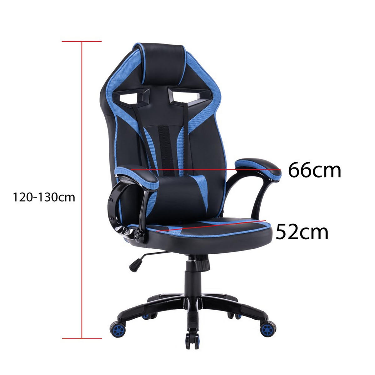 GAMING‑DREHSTUHL ERGONOMISCH BLAU – KOMFORT UND STIL FÜR SPIELER UND BÜRONUTZER - Blau/Schwarz, Kunststoff/Textil (65/130/65cm)