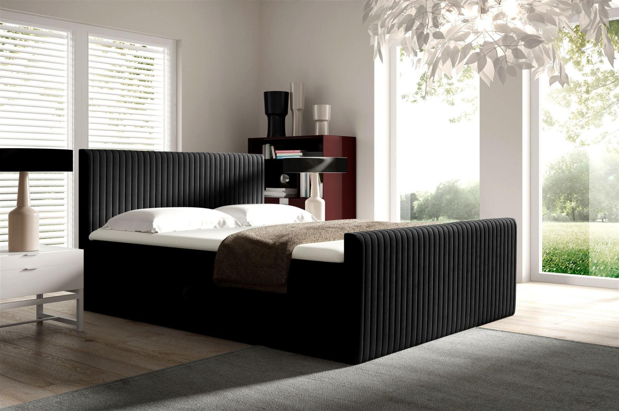 BOXBETT Adrien In Stoff überlänge - Schwarz, Holzwerkstoff/Textil (200/220cm) - Fun Möbel
