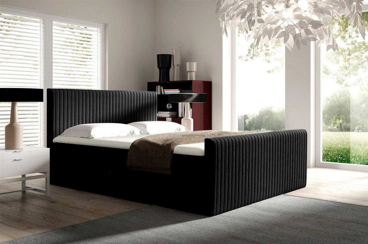 BOXBETT Adrien In überlänge - Schwarz, Holzwerkstoff/Textil (200/220cm) - Fun Möbel