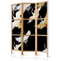 PARAVENT Japanischer 3-tlg 135x172 cm Kraniche - Schwarz, Holz/Textil (135/172/3cm) - Muralo