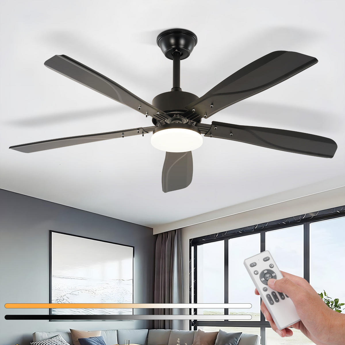 DECKENVENTILATOR Qyren 125/125/42 cm - Schwarz, Metall (125/125/42cm) - ZMH