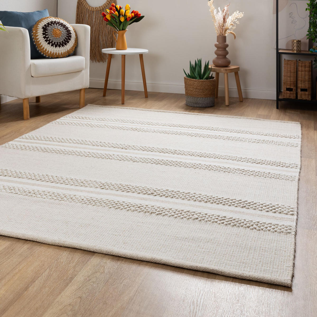 HANDWEBTEPPICH 200/250 cm Habo breite Streifen - Beige, Naturmaterialien (200/250cm) - Steffensmeier