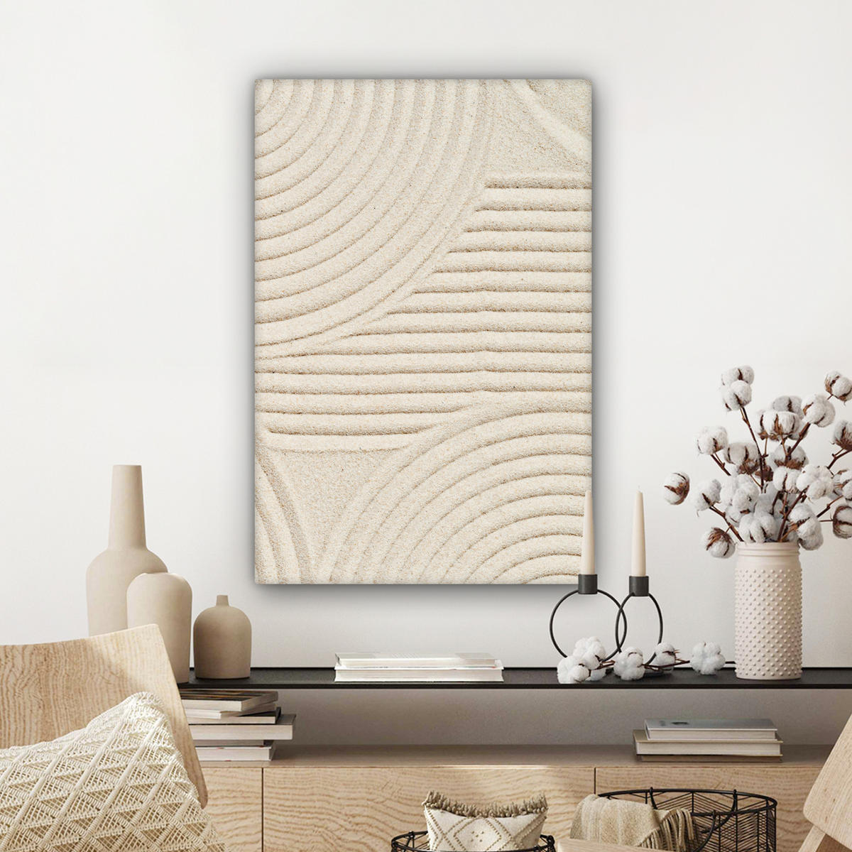 LEINWANDBILD Muster - Abstrakt - Weiß Wanddeko 40x60 cm - Beige, Textil (40/60cm) - MuchoWow