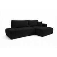 ECKSOFA Mit Schlaffunktion Und Bettkasten, Cordstoff Tilia, Schwarz, Rechts, OPEN XL - Schwarz, Holz (262/145cm) - Kaiser Möbel