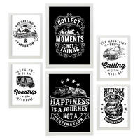 POSTER Set Mit 6 Abenteuer In Rustikale Zitate A3 & A4 Weißer Rahmen - Weiß, Papier (29/3cm) - Nacnic