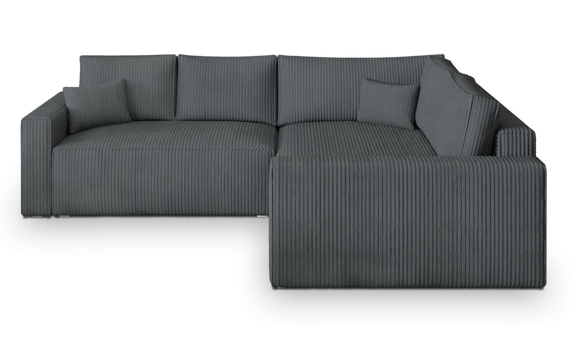 ECKSOFA ERONIS R-S Grau Kordstoff mit Schlaffunktion - Grau, Holz (265/194cm) - MASSENO