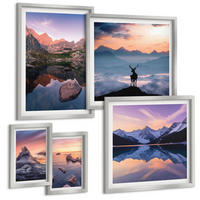 BILDER SET 5er Set - 50x50 cm & 20x30 cm & 40x60 cm Silberner Rahmen - Landschaften Berge Seen jelen - Silberfarben, Kunststoff (40/60cm) - TULUP