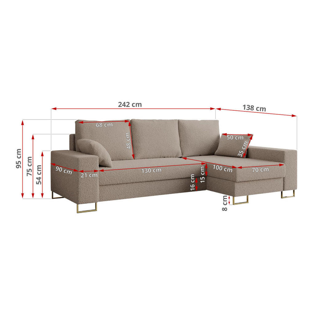 Thumbnail - MKS Ecksofa, Hellbraun, Textil, 3-Sitzer, L-Form,L-Form, 242x138 cm, Wohnzimmer, Sofas & Couches, Wohnlandschaften, Ecks...