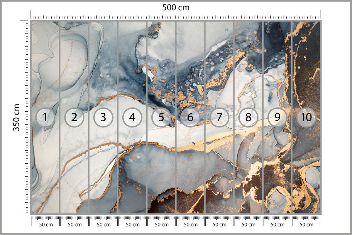 FOTOTAPETE für Wohnzimmer Marmor Blau Modern Gold Akzente Elegant 500x350 - Gelb/Weiß, Papier (500/350cm) - Muralo