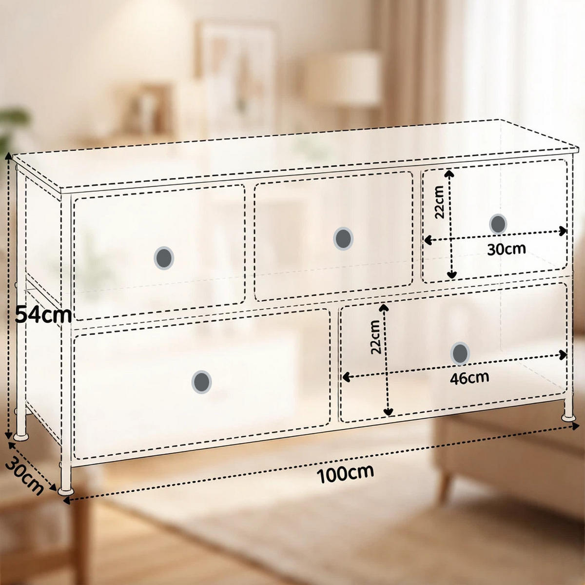 KOMMODE Mehrfarbig 100/30/54 cm - Multicolor, Holzwerkstoff (100/54/30cm) - PANGIVO