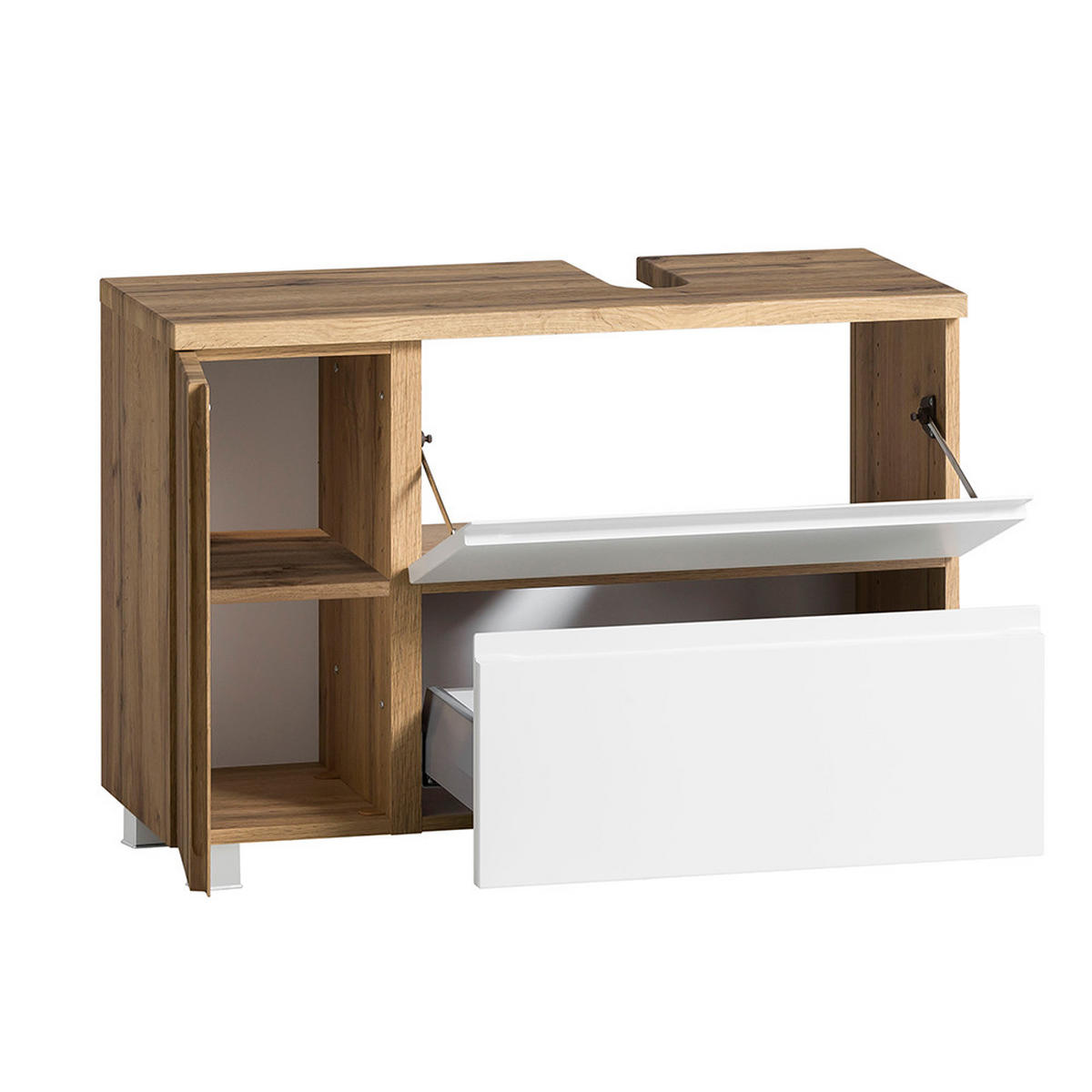 BADMÖBEL-SET 3-TLG. Vasto-03 - Weiß, Holzwerkstoff (165/200/35cm) - Lomado