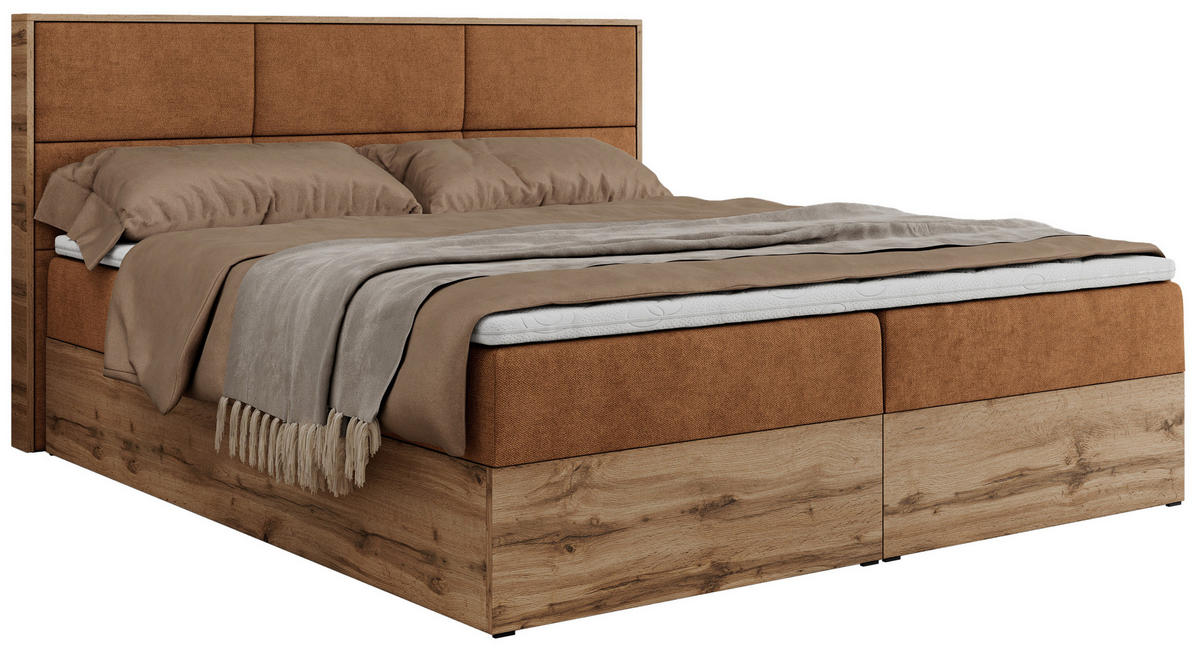 BOXBETT ALBERO 2 - 200/200 Orange Struktur - H4 - Orange, Holz/Textil (200/200cm) - MKS