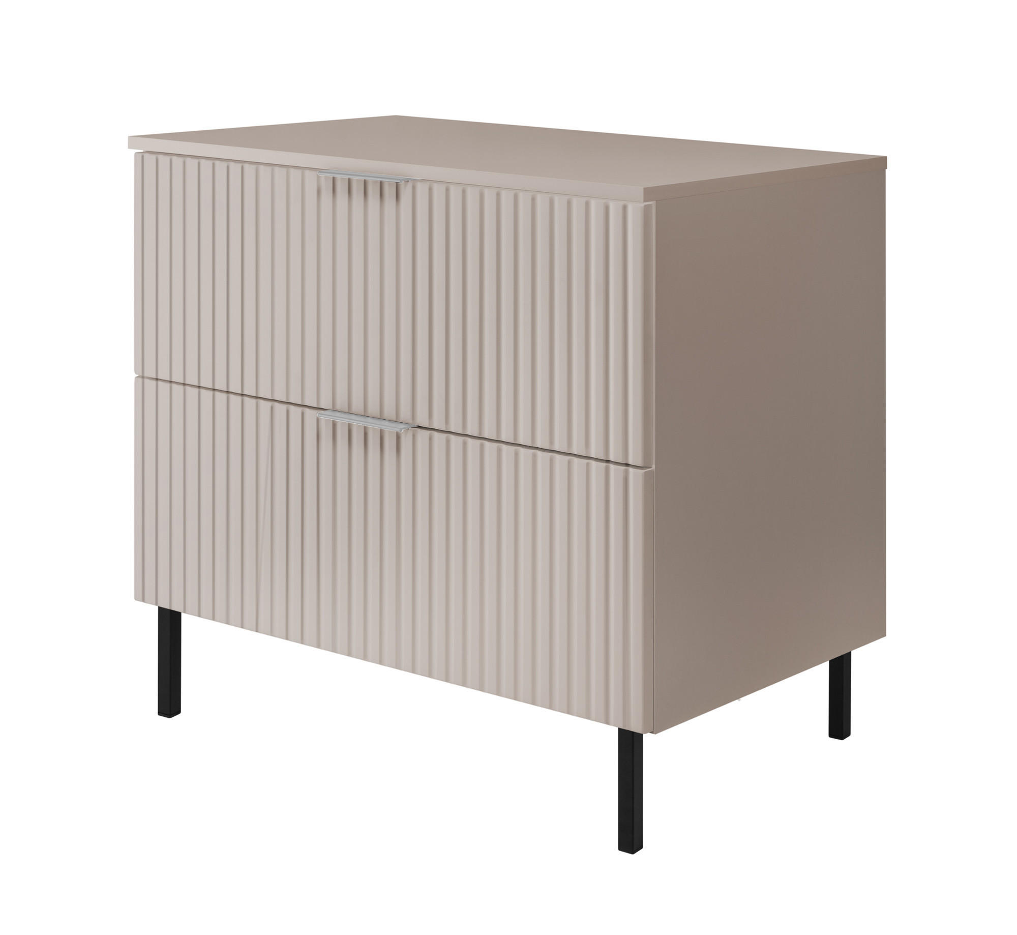 WASCHBECKUNTERSCHRANK, Kaschmir, 80 x 77 x 46 cm, silberner Griff, schwarze Beine + Arbeitsplatte - Beige/Silberfarben, Holzwerkstoff (80/77/46cm) - 3XE LIVING