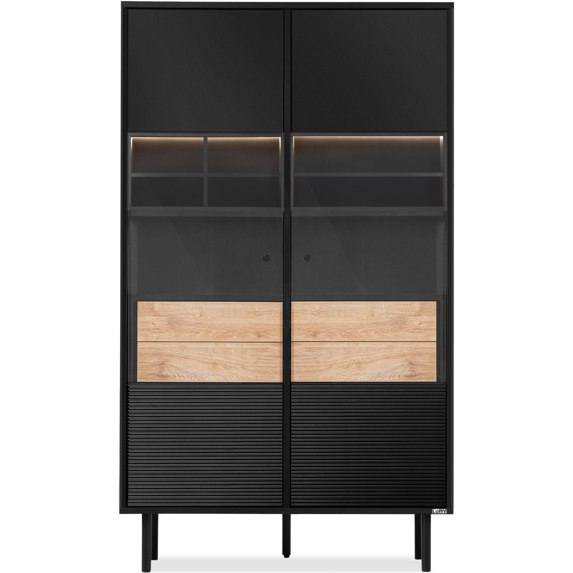 VITRINENSCHRÄNK LOFTY TV/Kreuzeinlage, schwarz / Eiche natur - Eichefarben/Schwarz, Holzwerkstoff (102/174/41cm) - KONSIMO®