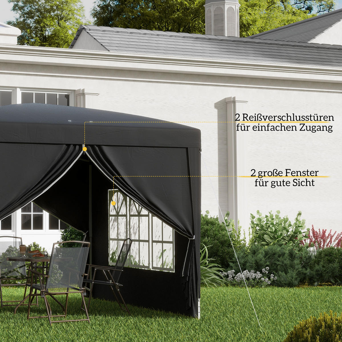 PAVILLON mit 4 Seitenwänden, Oxfordstoff, Stahl, Schwarz - Schwarz, Kunststoff (295/258/295cm) - Outsunny