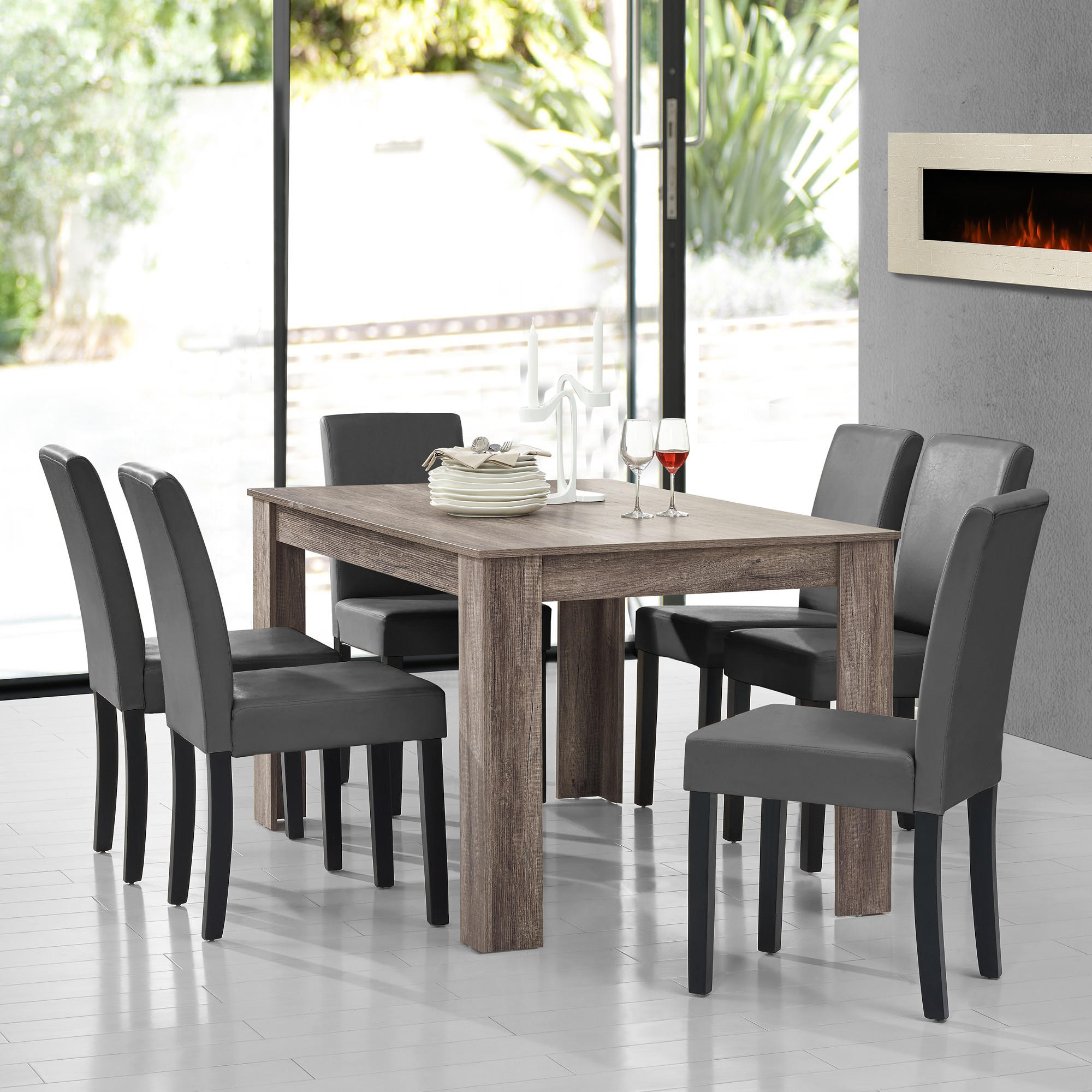TISCHGRUPPE Forssa - Dunkelgrau/Dunkelbraun, Holz/Holzwerkstoff (140/77/90cm) - [en.casa]