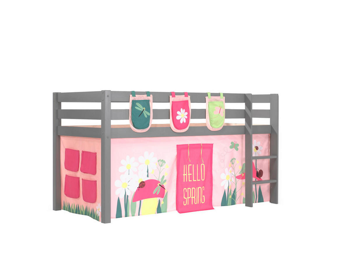 KINDERBETT Karolina 210x114x106 Massivholz Grau Textilset Spring 3 - Hellrosa/Grau, Holz (90/200cm) - 58aufmkessel