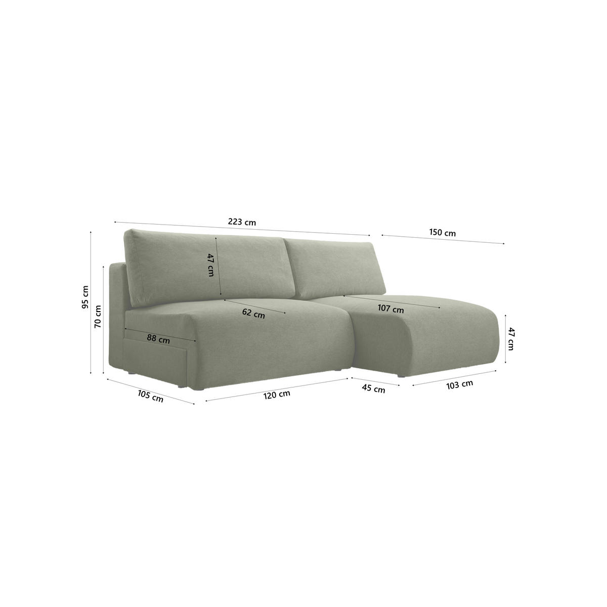 ECKSOFA Ripley mit Schlaffunktion, Olive - Olivgrün, Textil (223/150cm) - Fedve