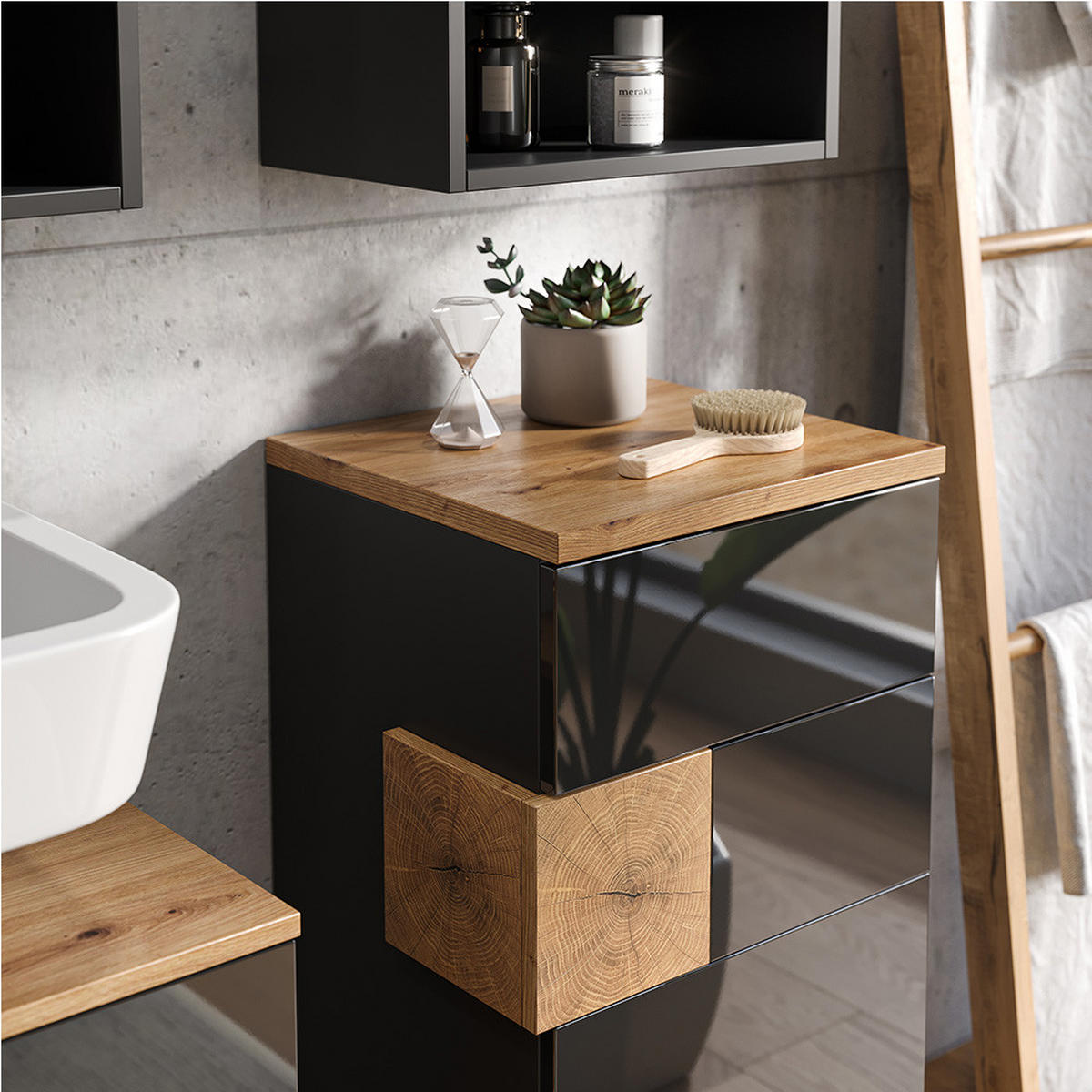 BADMÖBEL-SET Eden Anthrazit 3 Teile - Anthrazit/Eiche Artisan, Holzwerkstoff (73/64/37cm) - Vicco