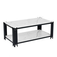 COUCHTISCH mit 2 Ablagen Marmoroptik Weiß-Schwarz - Weiß, Metall (114/64/46cm) - Meubliv