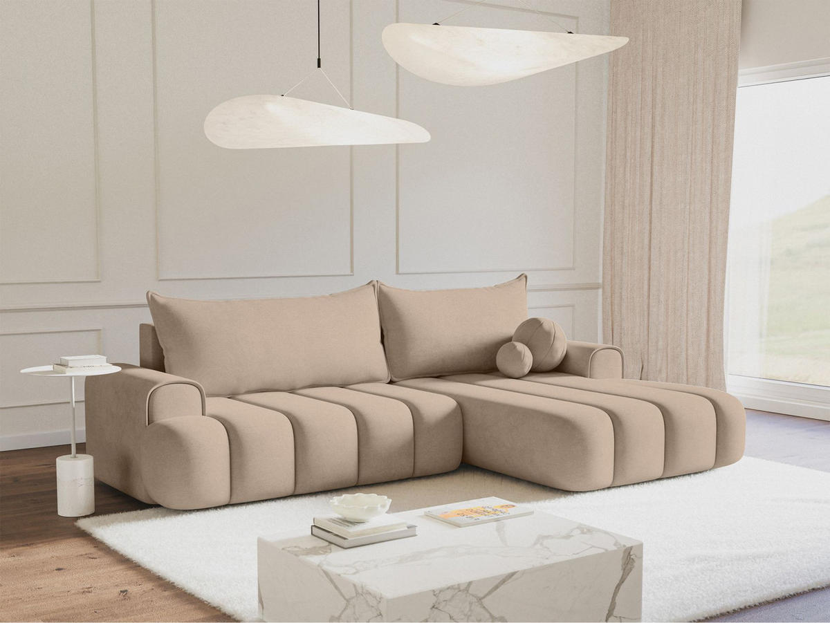 ECKSOFA Dandelino Beige mit Samtbezug, rechts - Creme/Schwarz, Kunststoff/Textil (275/168cm) - Selsey
