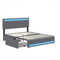 STAURAUMBETT 140x200 Dunkelgrau mit LED und 4 Schubladen Leinen - Grau, Holz (140/200cm) - PARAFTA HOME