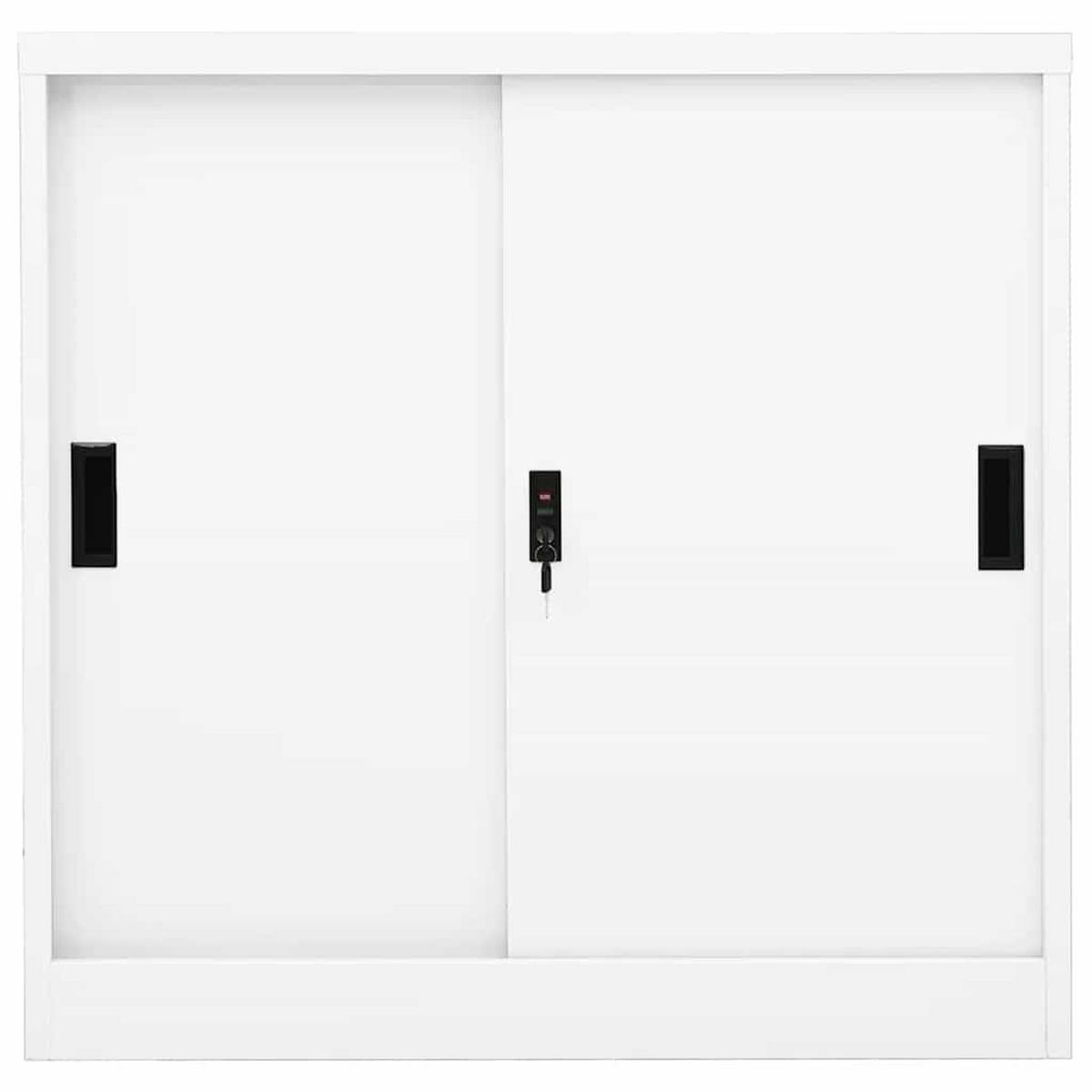 BÜROSCHRANK Mit Schiebetür Weiss 90/40/90 Cm Stahl - Weiß, Metall (40/90/90cm) - vidaXL