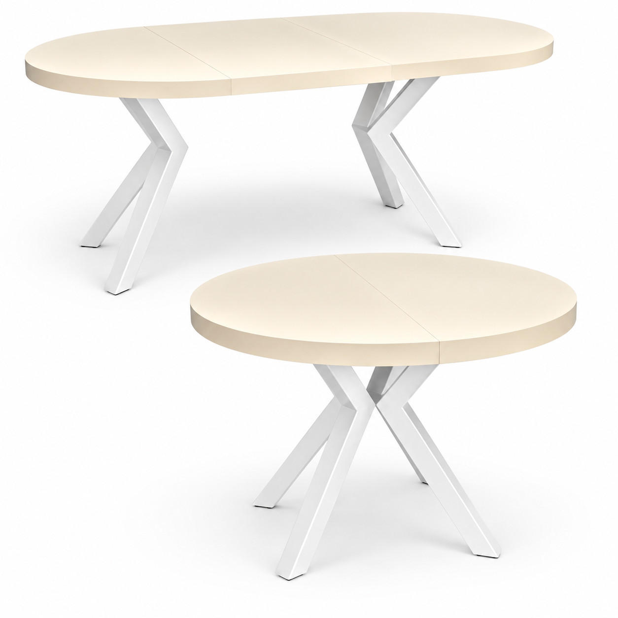 ESSTISCH rund ausziehbar 90/190/76 cm, Kaschmir, 54 cm Tischplatte + X Metallbeine weiß - Kaschmir/Weiß, Holzwerkstoff/Metall (90/190/76cm) - Damale Möbel