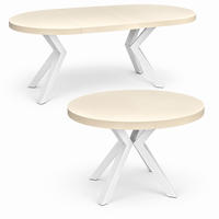 ESSTISCH rund ausziehbar 100-200/100/76 cm, Kaschmir, 54 cm Tischplatte + Metall weiß - Kaschmir, Holzwerkstoff/Metall (100/200/76cm) - Damale Möbel