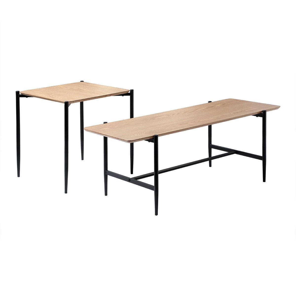 SADA 2 konferenčních stolků v dubové povrchové úpravě s černými kovovými nohami - JESSIE - jabloňová, kompozitní dřevo (100/40/38cm) - Calicosy