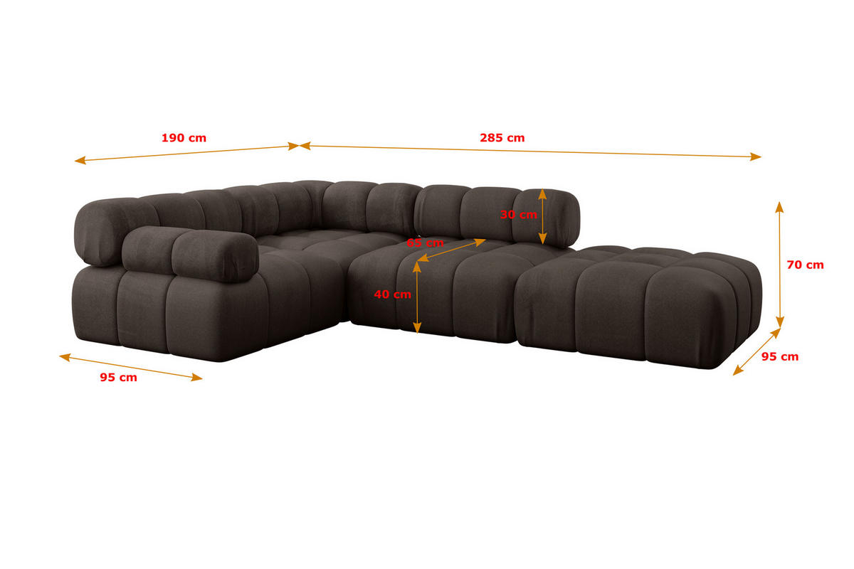 ECKSOFA modulares Sofa Felto-L1 - 285x190x70 cm Braun Velours - Braun, Holzwerkstoff/Textil (285/190cm) - ALTDECOR