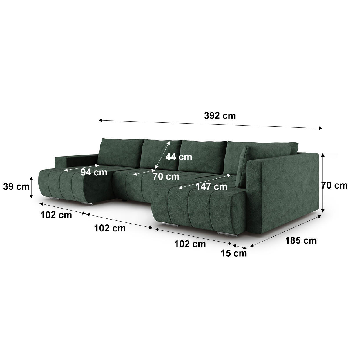 PANORAMASOFA Sergio 5 Sitzplätze Grün - Grün, Holz (392/82/185cm) - Petits-meubles