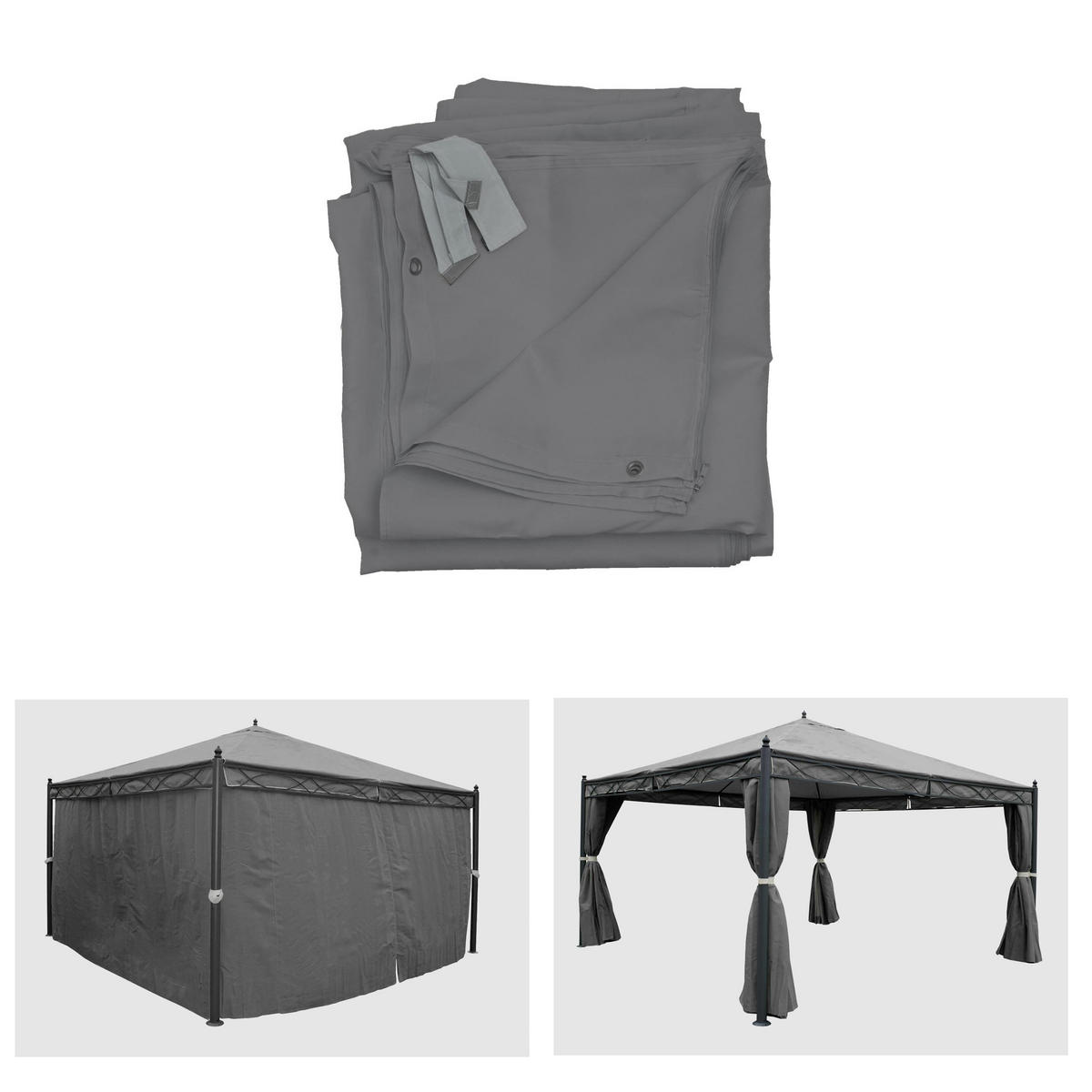 SEITENWAND 4er-Set für Pergola Cadiz 4x4m 205x383cm Grau - Grau, Textil (383/205/1cm) - BERLINLODGE