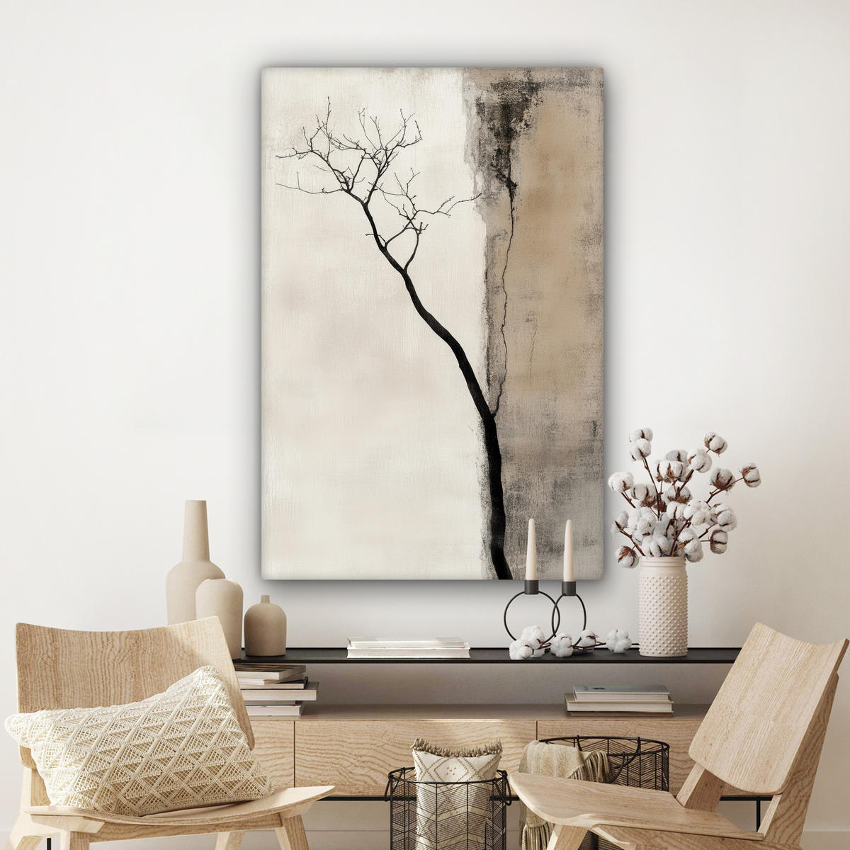 LEINWANDBILD Wabi sabi - Pflanze - Beige Deko XXL 80x120 cm - Taupe, Textil (80/120cm) - MuchoWow