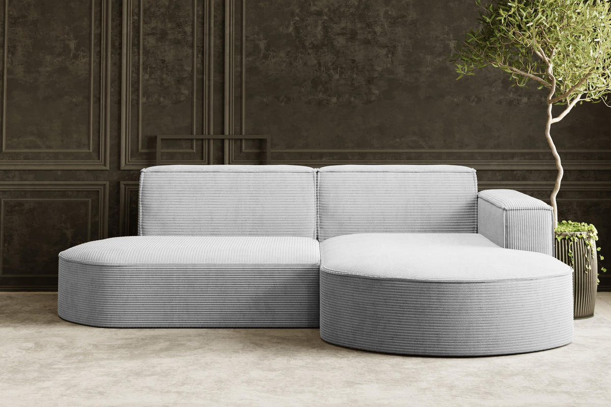 ECKSOFA Modena Studio, Cord Stoff Hellgrau Rechts - Hellgrau, Holzwerkstoff/Textil (236/165cm) - Kaiser Möbel
