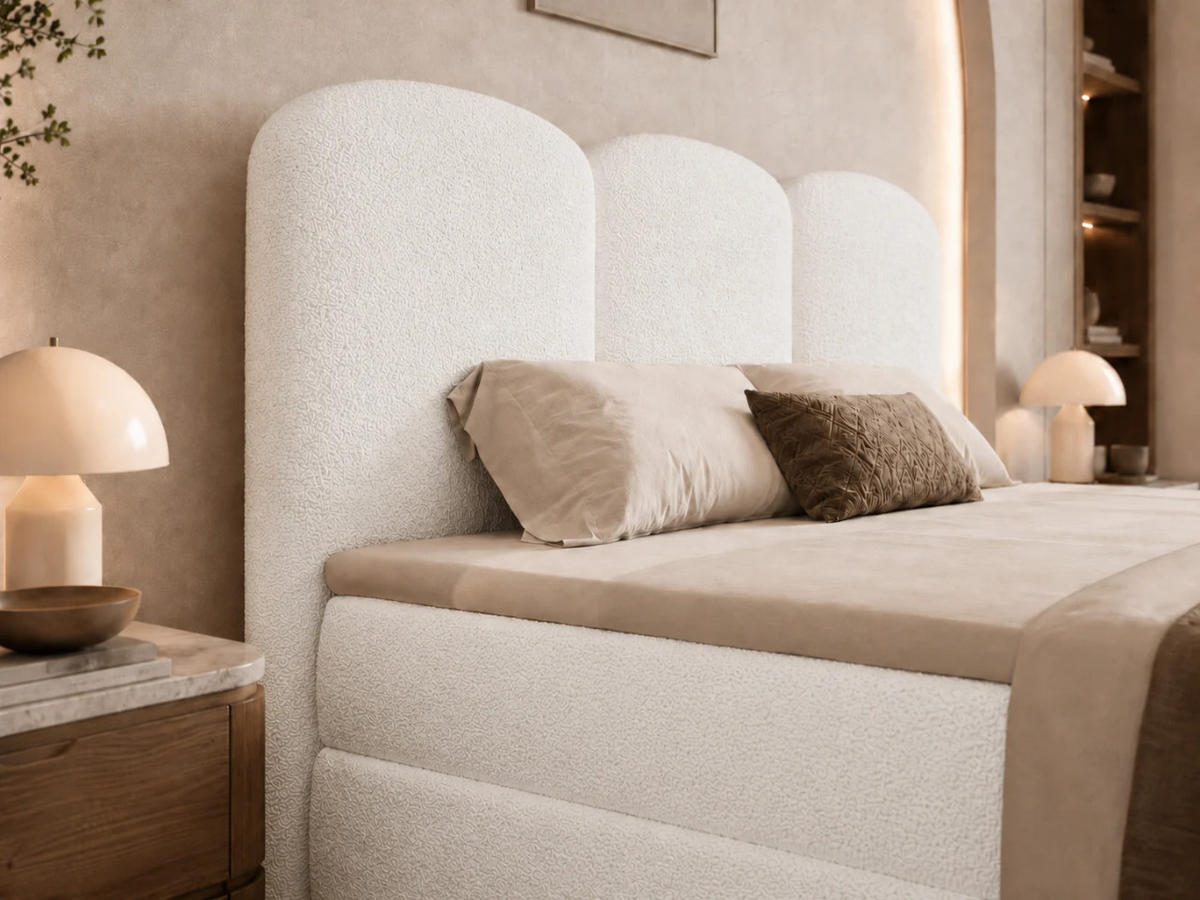BOXBETT ROYAL 120x200 cm in Weiß, Bettkasten, Topper, Bouclé-Stoff - Weiß, Holz/Textil (120/200cm) - EMLAR Home